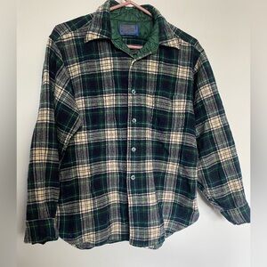 Vintage Pendleton Navy and Green Plaid Button Down Flannel M